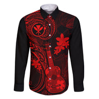hawaii-family-matching-long-sleeve-bodycon-dress-and-hawaiian-shirt-ukulele-mix-polynesian-plumeria-red-version