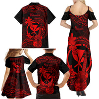 Hawaii Family Matching Summer Maxi Dress and Hawaiian Shirt Ukulele Mix Polynesian Plumeria Red Version LT14 - Polynesian Pride