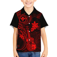 Hawaii Family Matching Summer Maxi Dress and Hawaiian Shirt Ukulele Mix Polynesian Plumeria Red Version LT14 Dad's Shirt - Long Sleeve Red - Polynesian Pride