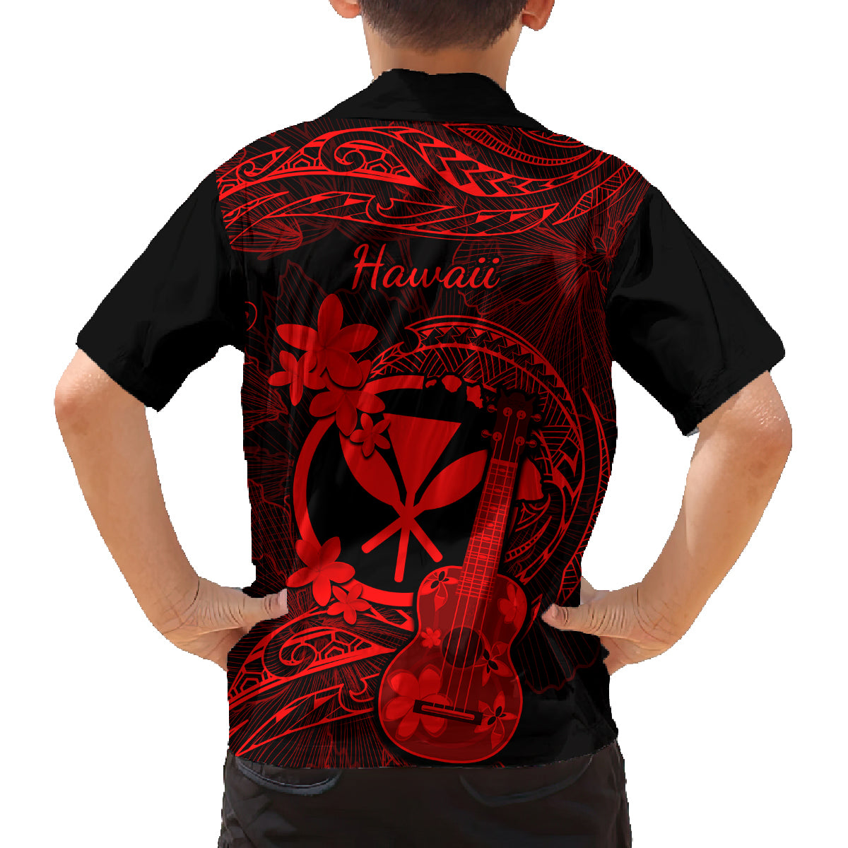 Hawaii Family Matching Summer Maxi Dress and Hawaiian Shirt Ukulele Mix Polynesian Plumeria Red Version LT14 - Polynesian Pride