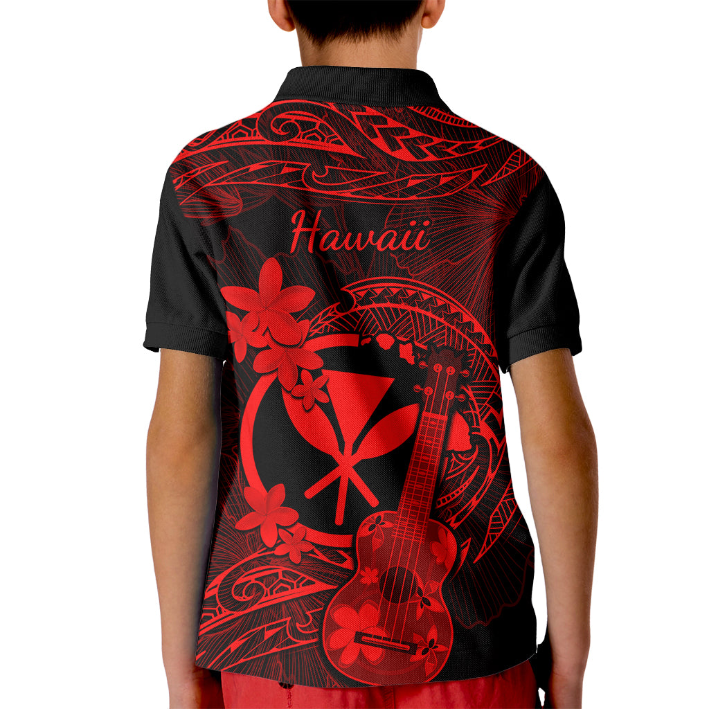 Hawaii Kid Polo Shirt Ukulele Mix Polynesian Plumeria Red Version LT14 - Polynesian Pride