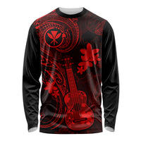 Hawaii Long Sleeve Shirt Ukulele Mix Polynesian Plumeria Red Version LT14 Unisex Red - Polynesian Pride