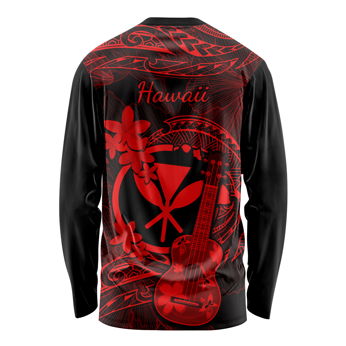 Hawaii Long Sleeve Shirt Ukulele Mix Polynesian Plumeria Red Version LT14 - Polynesian Pride