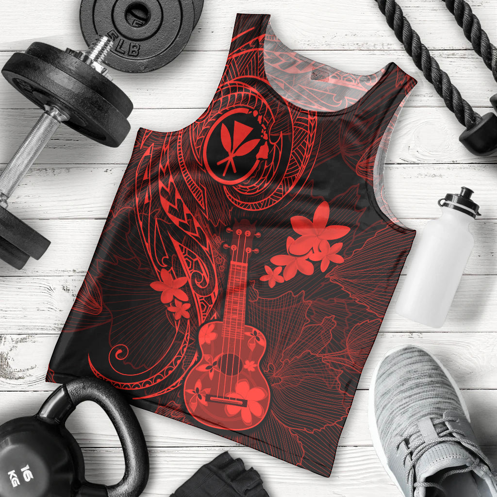 Hawaii Men Tank Top Ukulele Mix Polynesian Plumeria Red Version LT14 Red - Polynesian Pride