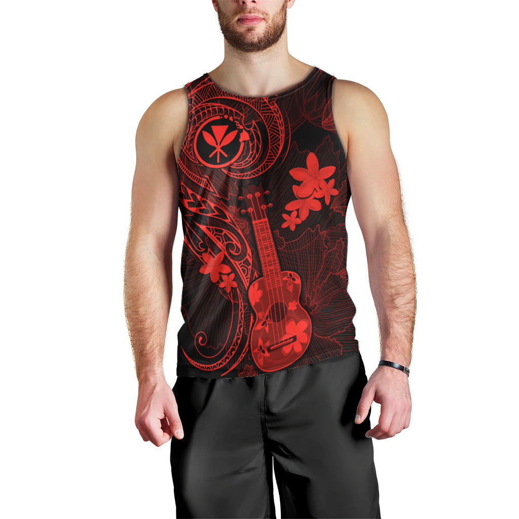 Hawaii Men Tank Top Ukulele Mix Polynesian Plumeria Red Version LT14 - Polynesian Pride