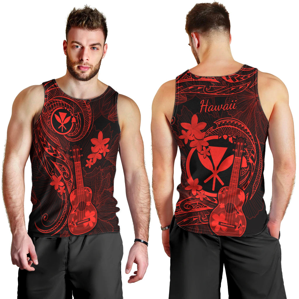 Hawaii Men Tank Top Ukulele Mix Polynesian Plumeria Red Version LT14 - Polynesian Pride