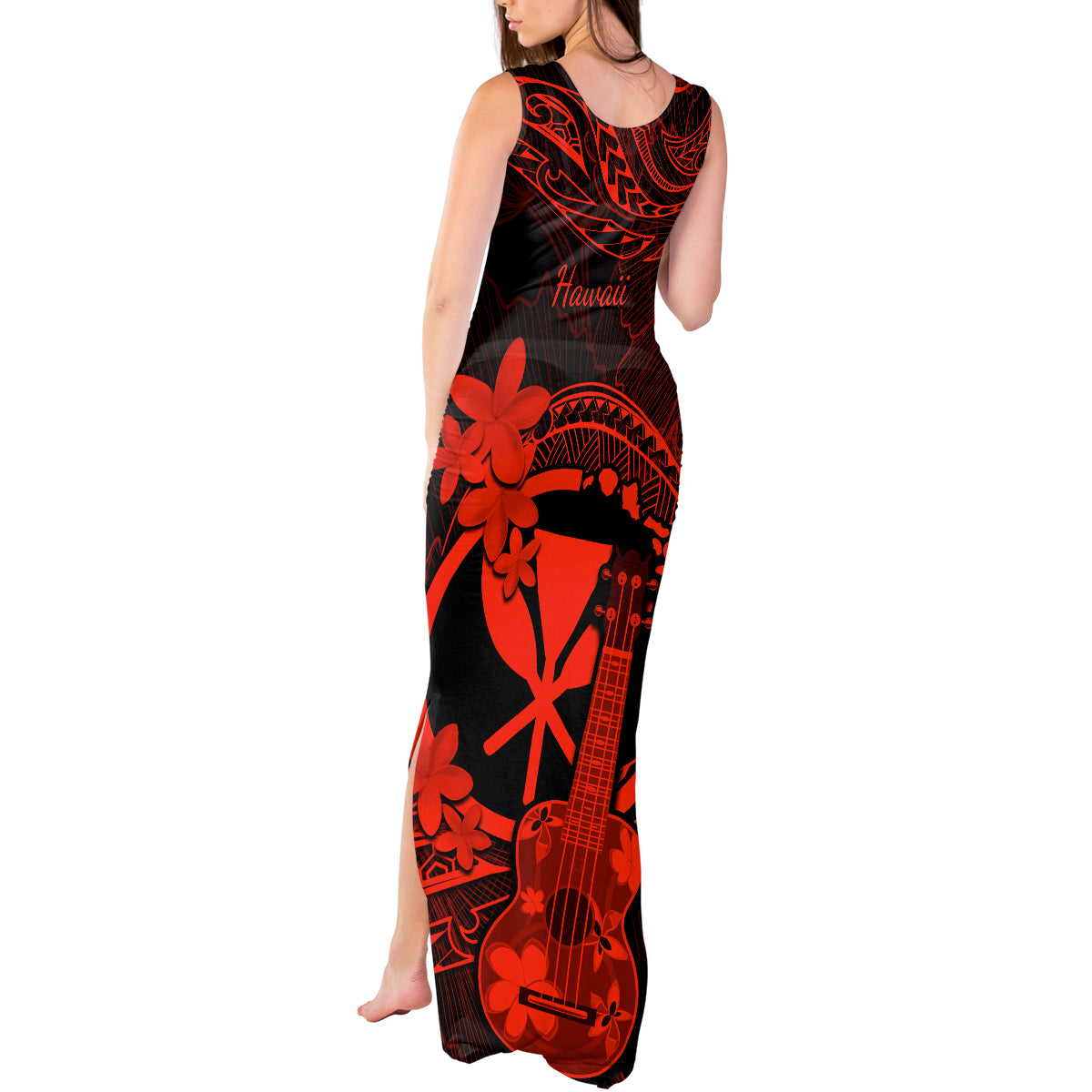 hawaii-tank-maxi-dress-ukulele-mix-polynesian-plumeria-red-version