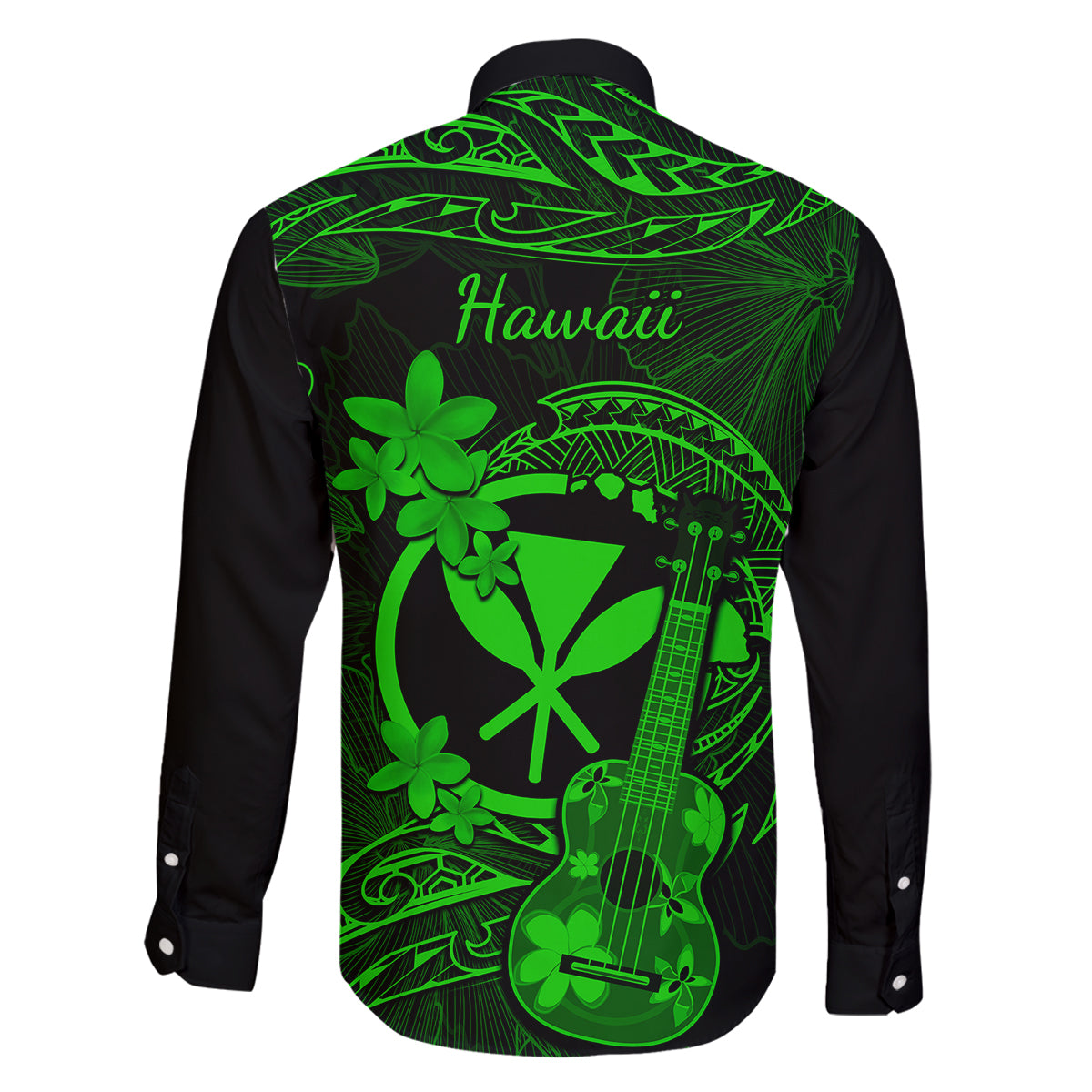 Hawaii Family Matching Long Sleeve Bodycon Dress and Hawaiian Shirt Ukulele Mix Polynesian Plumeria Green Version LT14 - Polynesian Pride