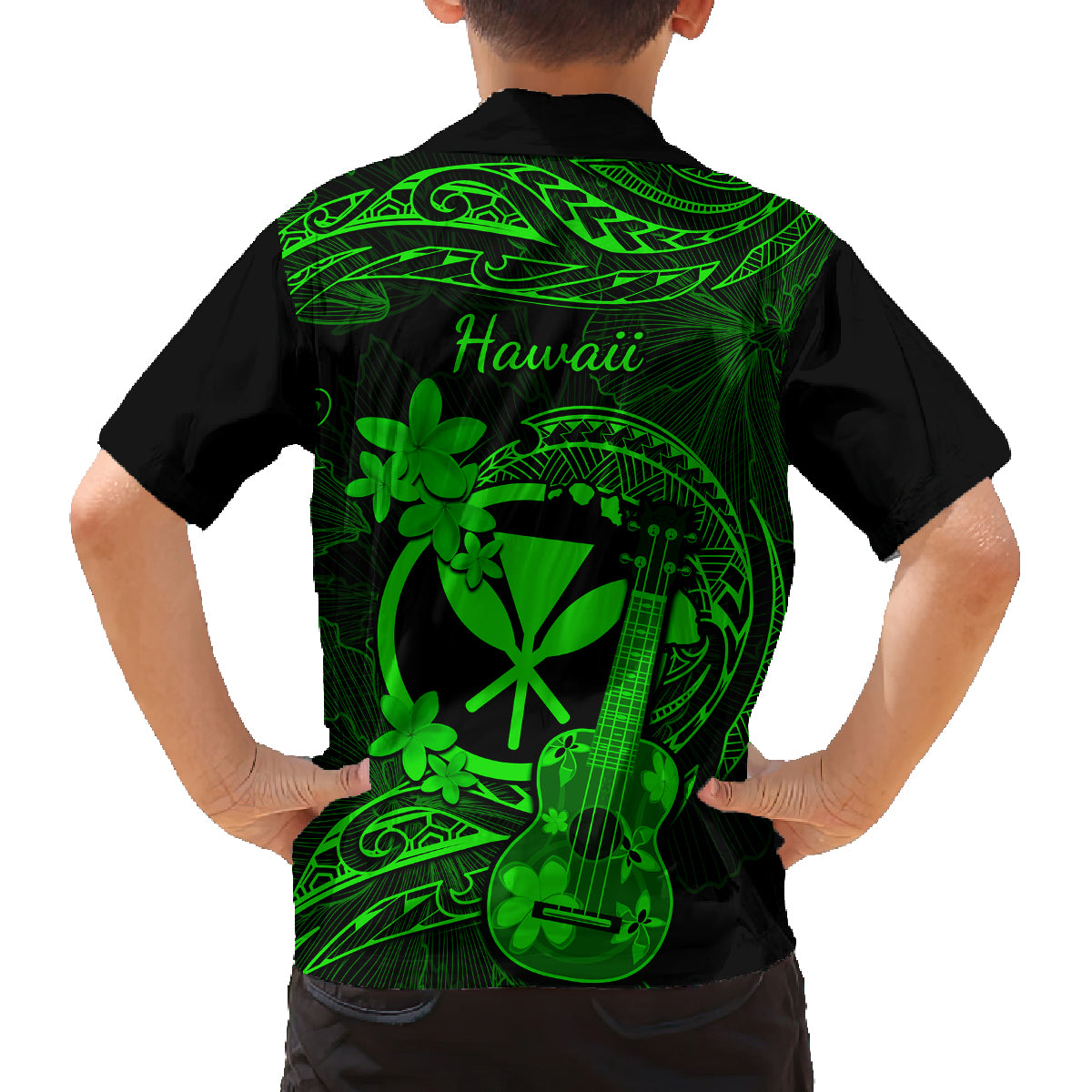 Hawaii Family Matching Summer Maxi Dress and Hawaiian Shirt Ukulele Mix Polynesian Plumeria Green Version LT14 - Polynesian Pride