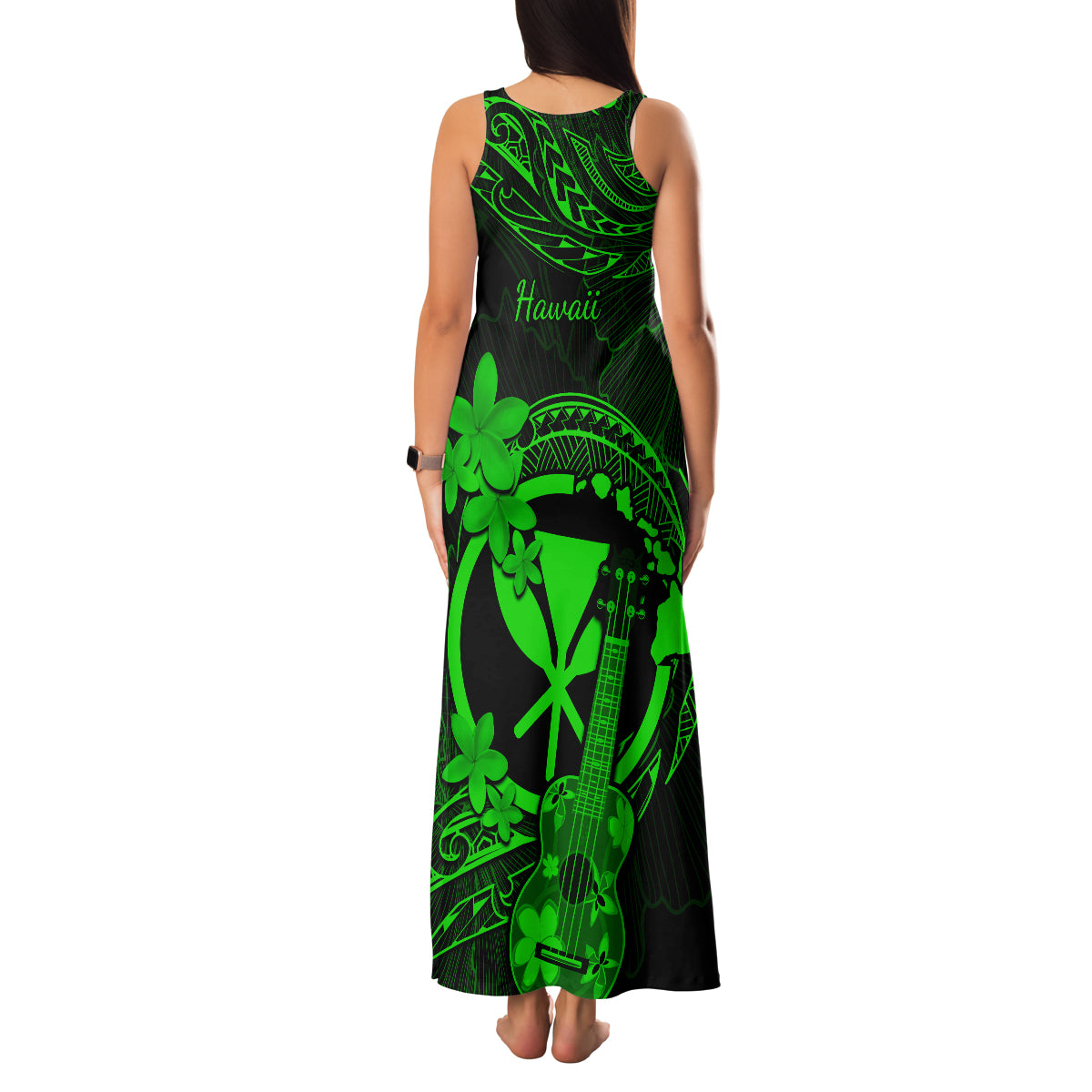 hawaii-family-matching-tank-maxi-dress-and-hawaiian-shirt-ukulele-mix-polynesian-plumeria-green-version