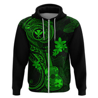 Hawaii Hoodie Ukulele Mix Polynesian Plumeria Green Version LT14 Zip Hoodie Green - Polynesian Pride