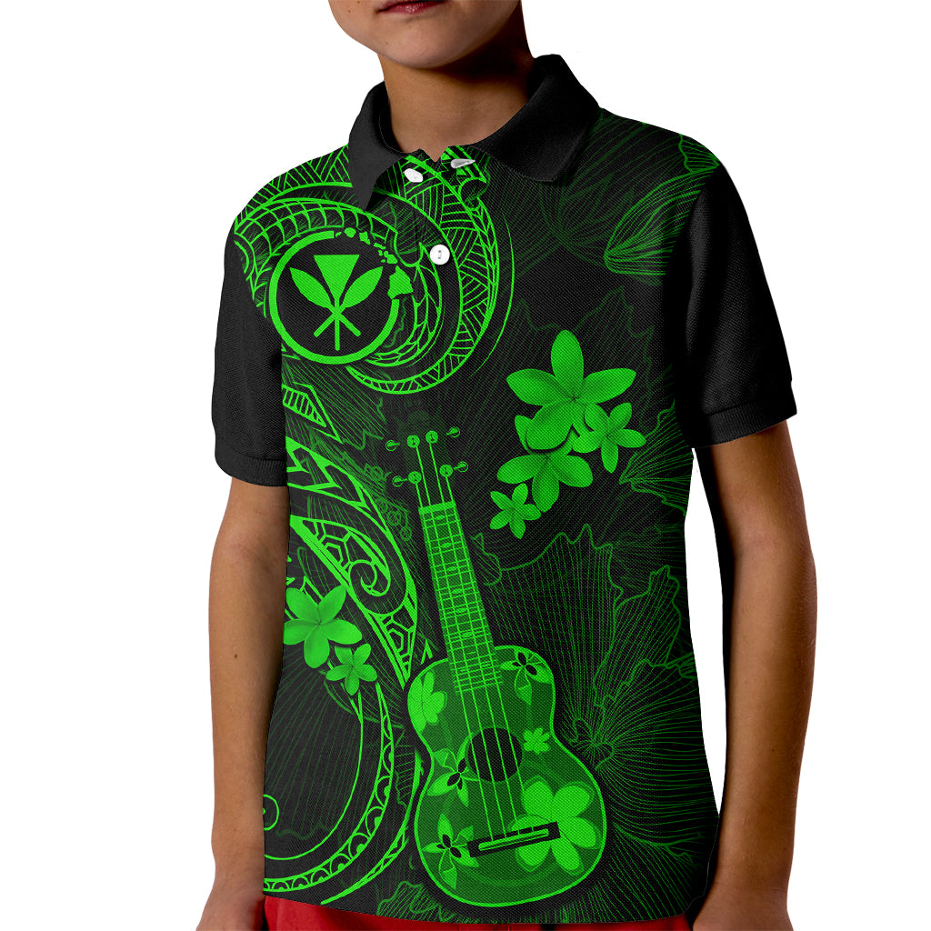 Hawaii Kid Polo Shirt Ukulele Mix Polynesian Plumeria Green Version LT14 Kid Green - Polynesian Pride