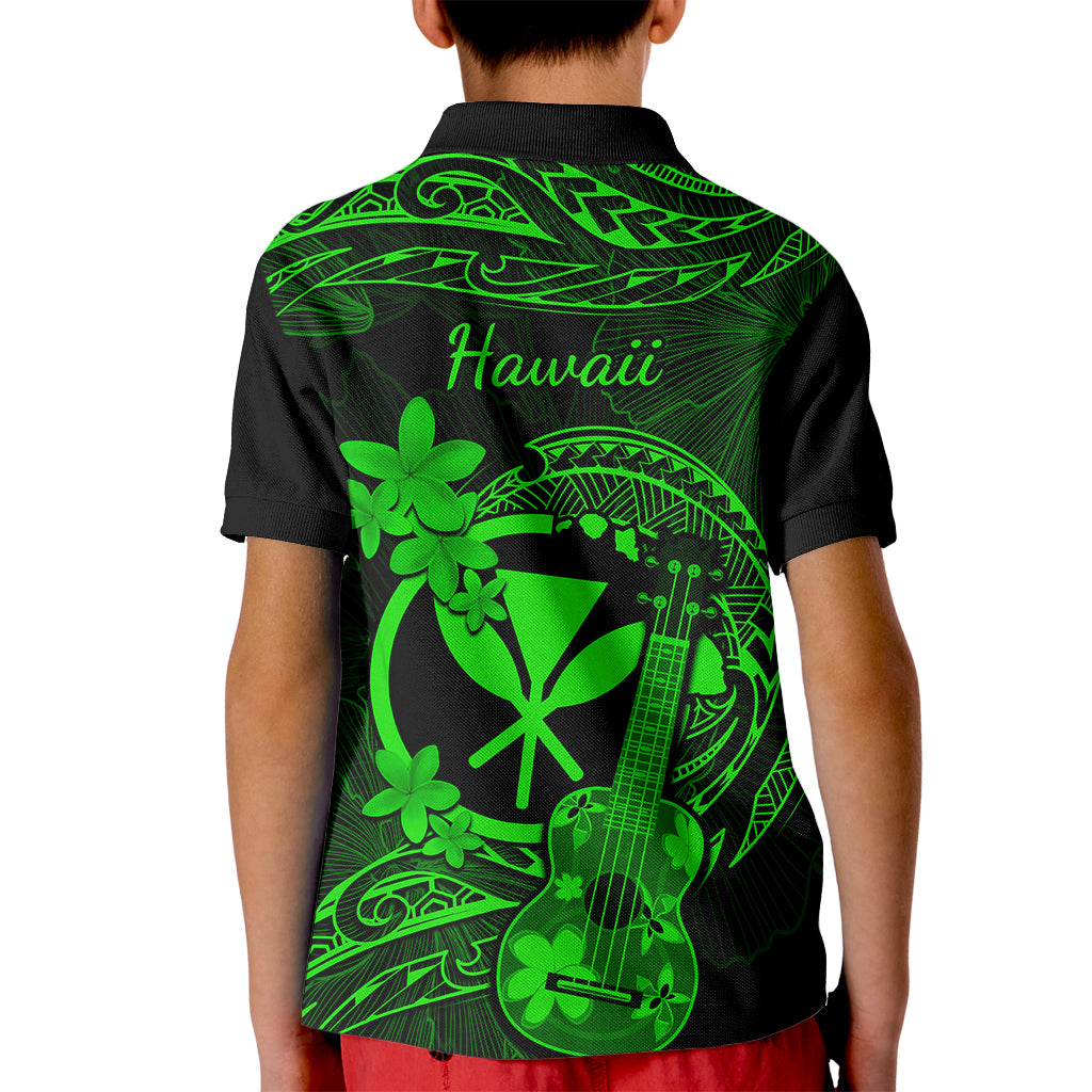 Hawaii Kid Polo Shirt Ukulele Mix Polynesian Plumeria Green Version LT14 - Polynesian Pride