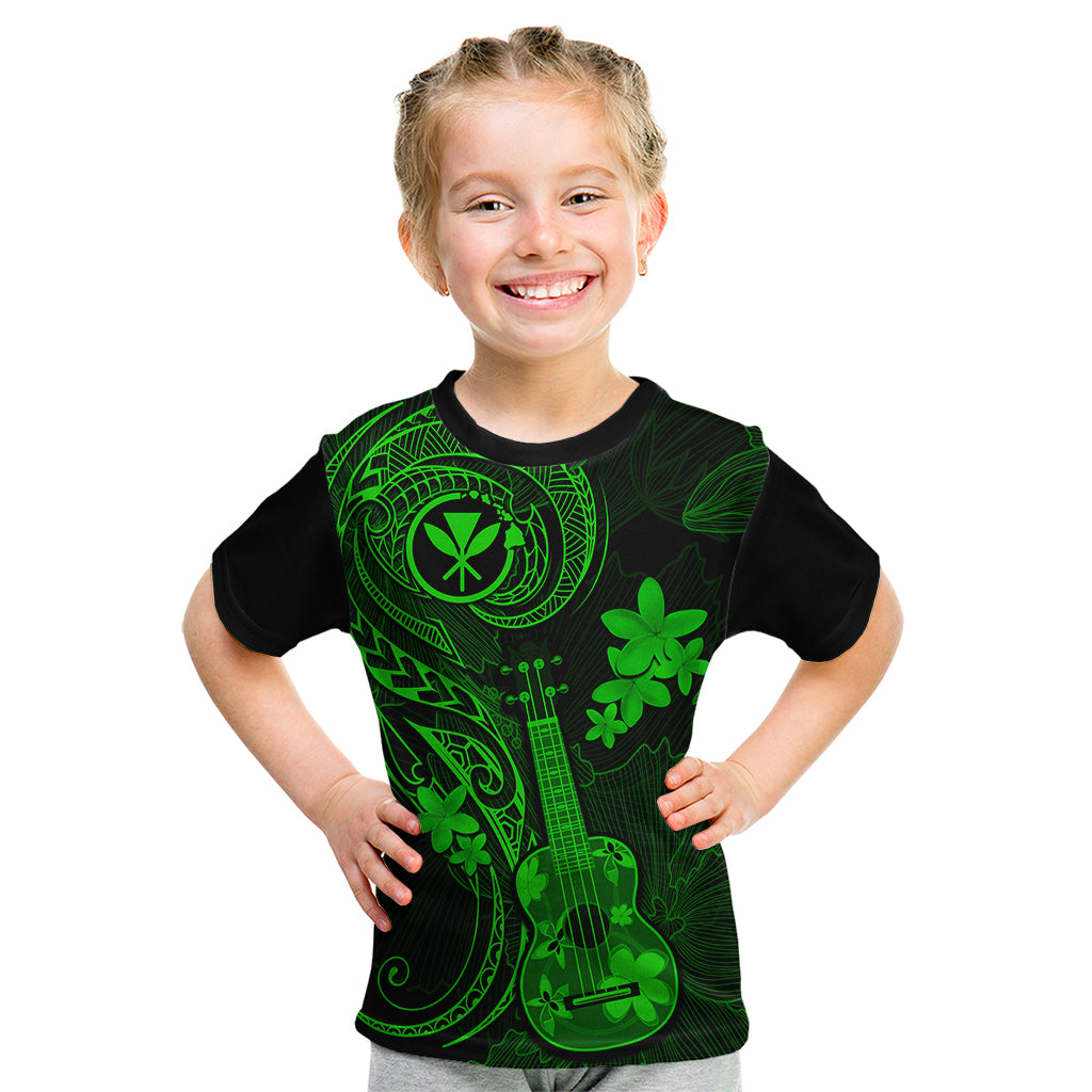 Hawaii Kid T Shirt Ukulele Mix Polynesian Plumeria Green Version LT14 Green - Polynesian Pride