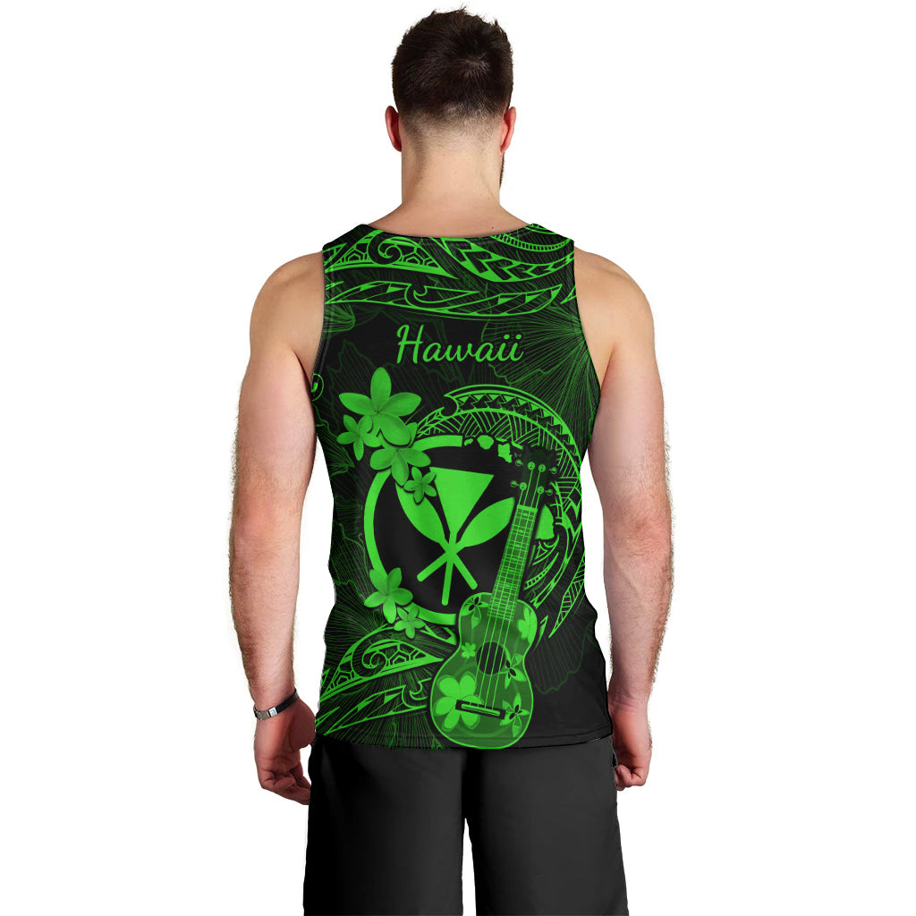 Hawaii Men Tank Top Ukulele Mix Polynesian Plumeria Green Version LT14 - Polynesian Pride