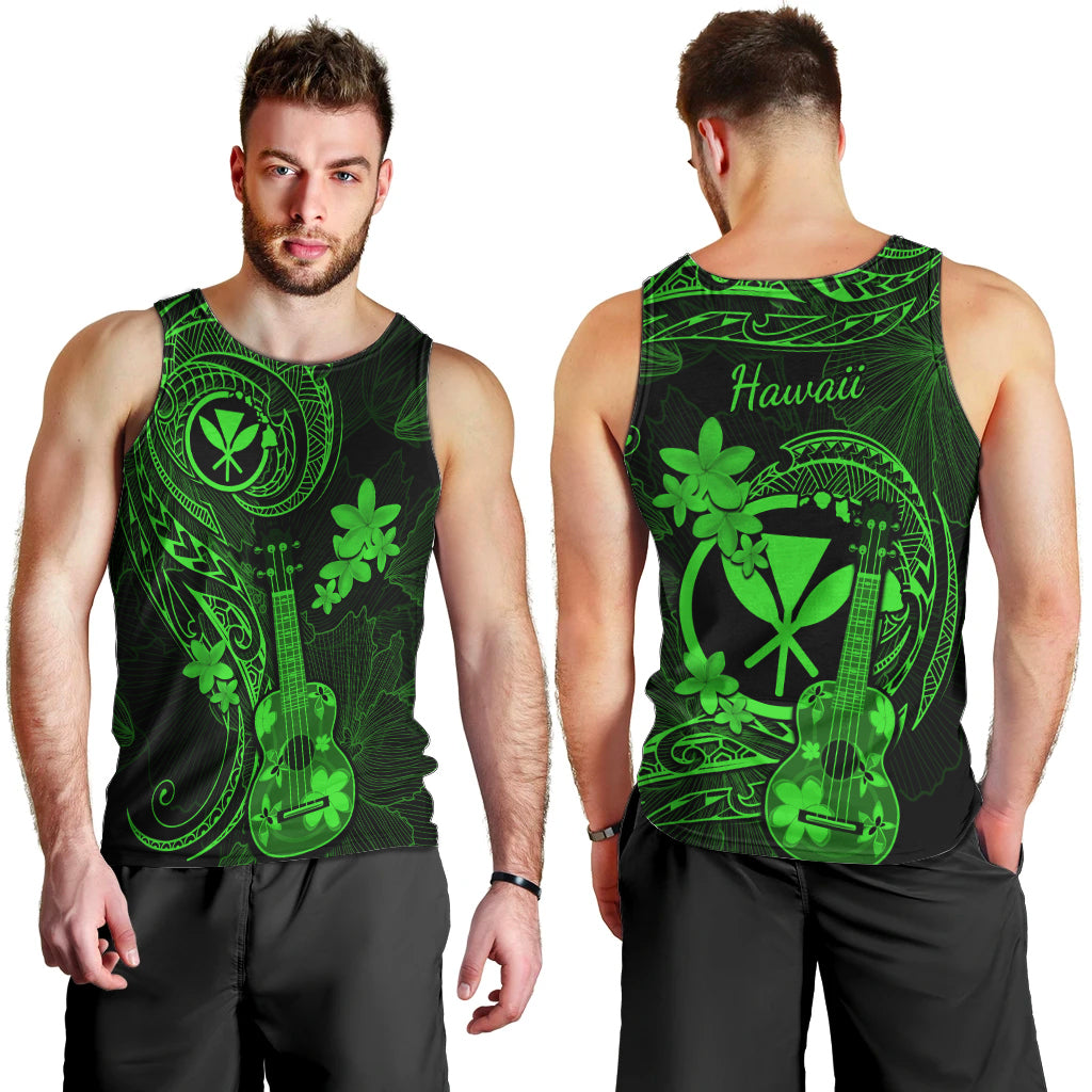 Hawaii Men Tank Top Ukulele Mix Polynesian Plumeria Green Version LT14 - Polynesian Pride
