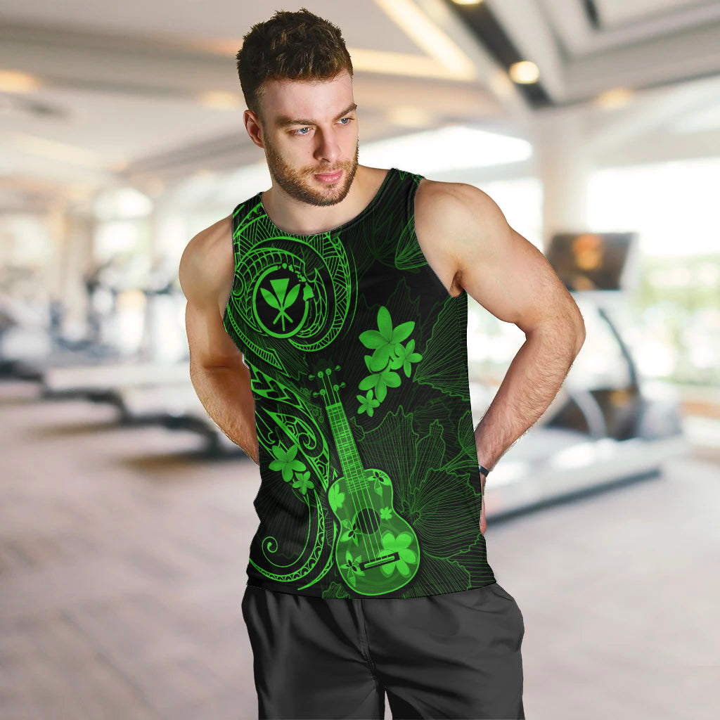 Hawaii Men Tank Top Ukulele Mix Polynesian Plumeria Green Version LT14 - Polynesian Pride