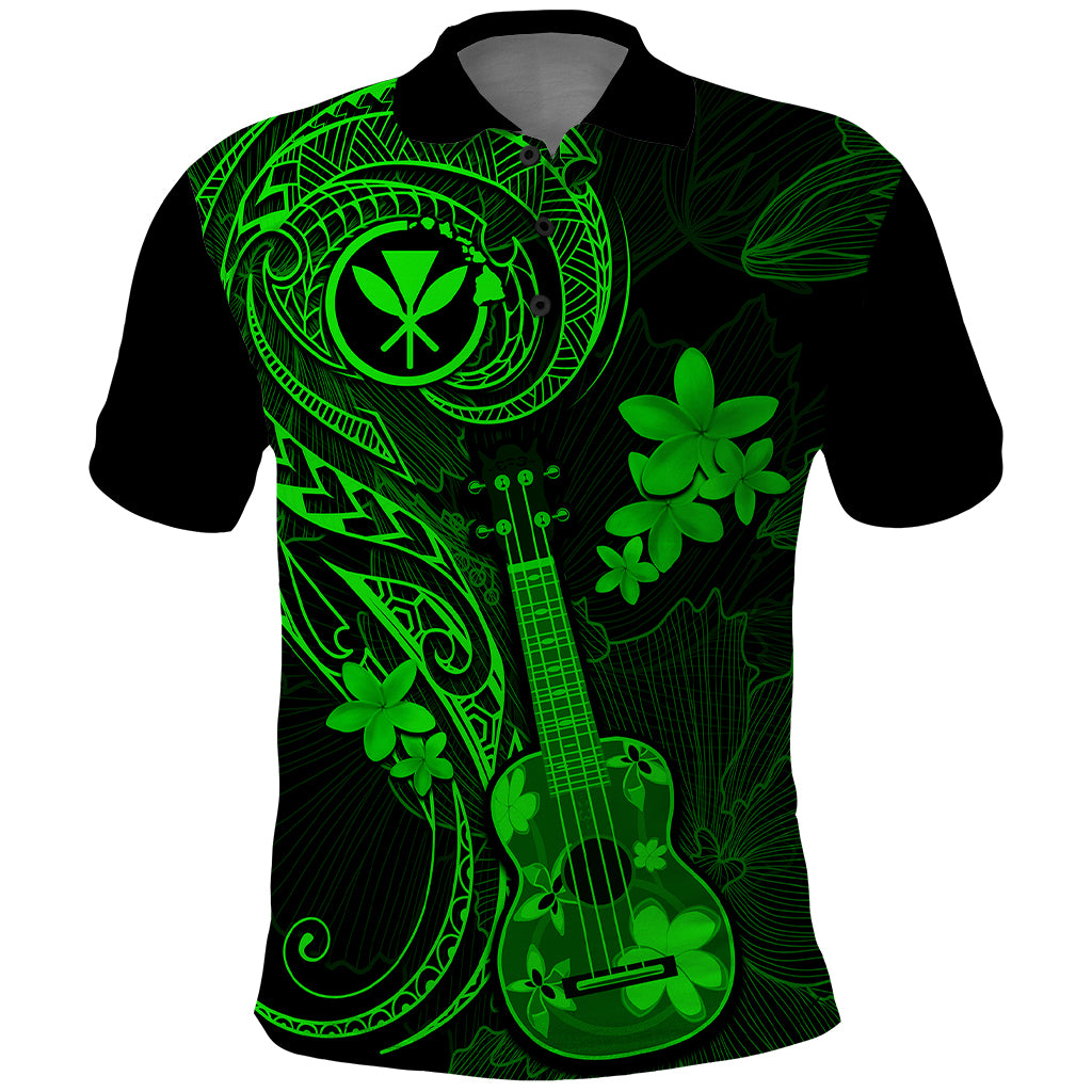 Hawaii Polo Shirt Ukulele Mix Polynesian Plumeria Green Version LT14 Green - Polynesian Pride
