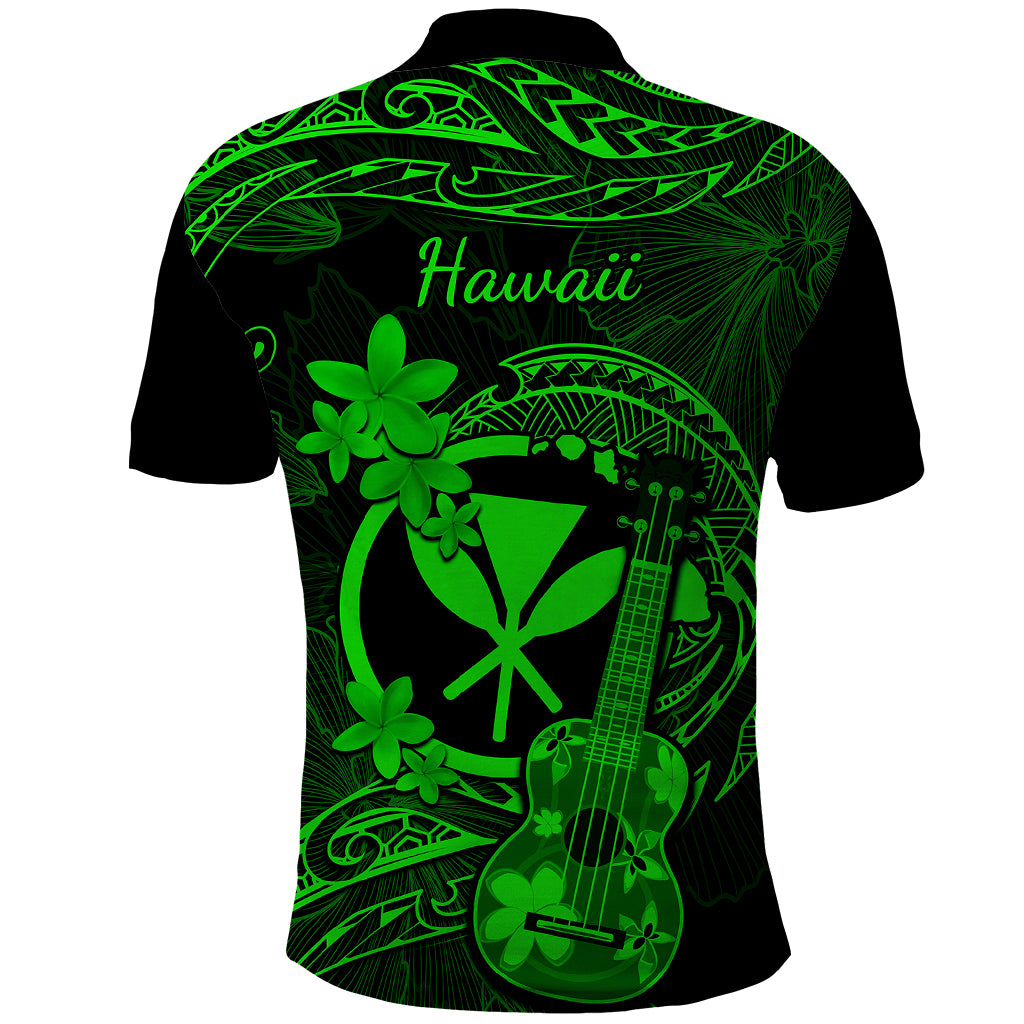 Hawaii Polo Shirt Ukulele Mix Polynesian Plumeria Green Version LT14 - Polynesian Pride