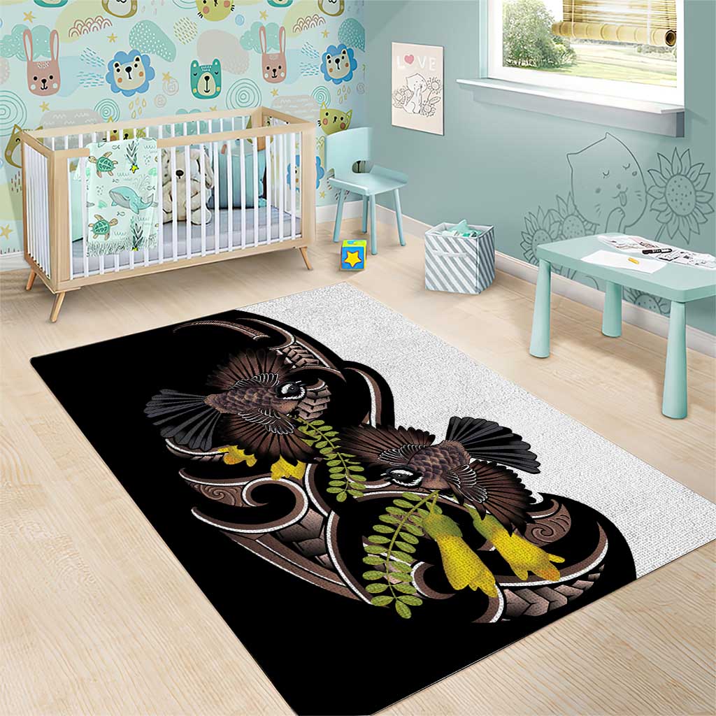 New Zealand Valentines Day Area Rug Piwakawaka Lovers Maori Koru Tattoo LT14 - Polynesian Pride