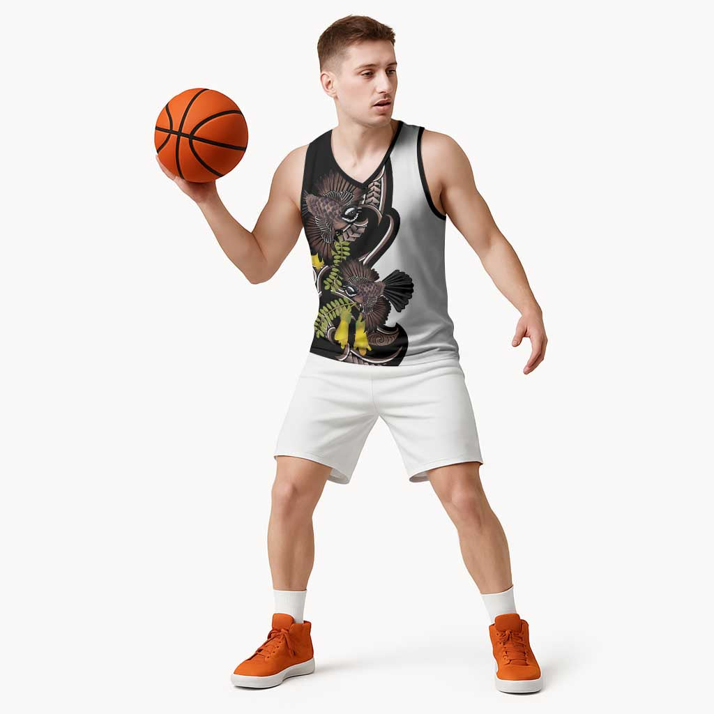 New Zealand Valentines Day Basketball Jersey Piwakawaka Lovers Maori Koru Tattoo - Polynesian Pride