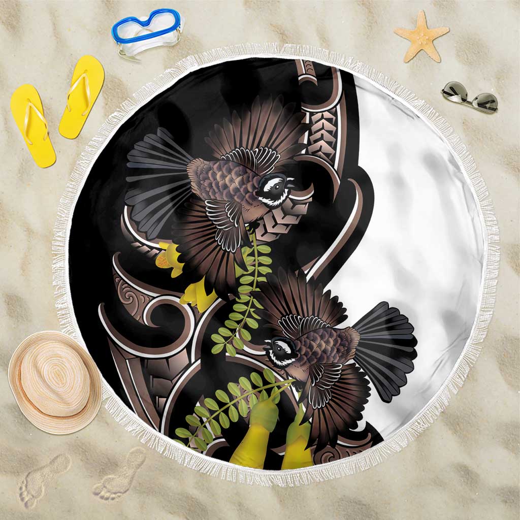 New Zealand Valentines Day Beach Blanket Piwakawaka Lovers Maori Koru Tattoo LT14 One Size 150cm Black - Polynesian Pride