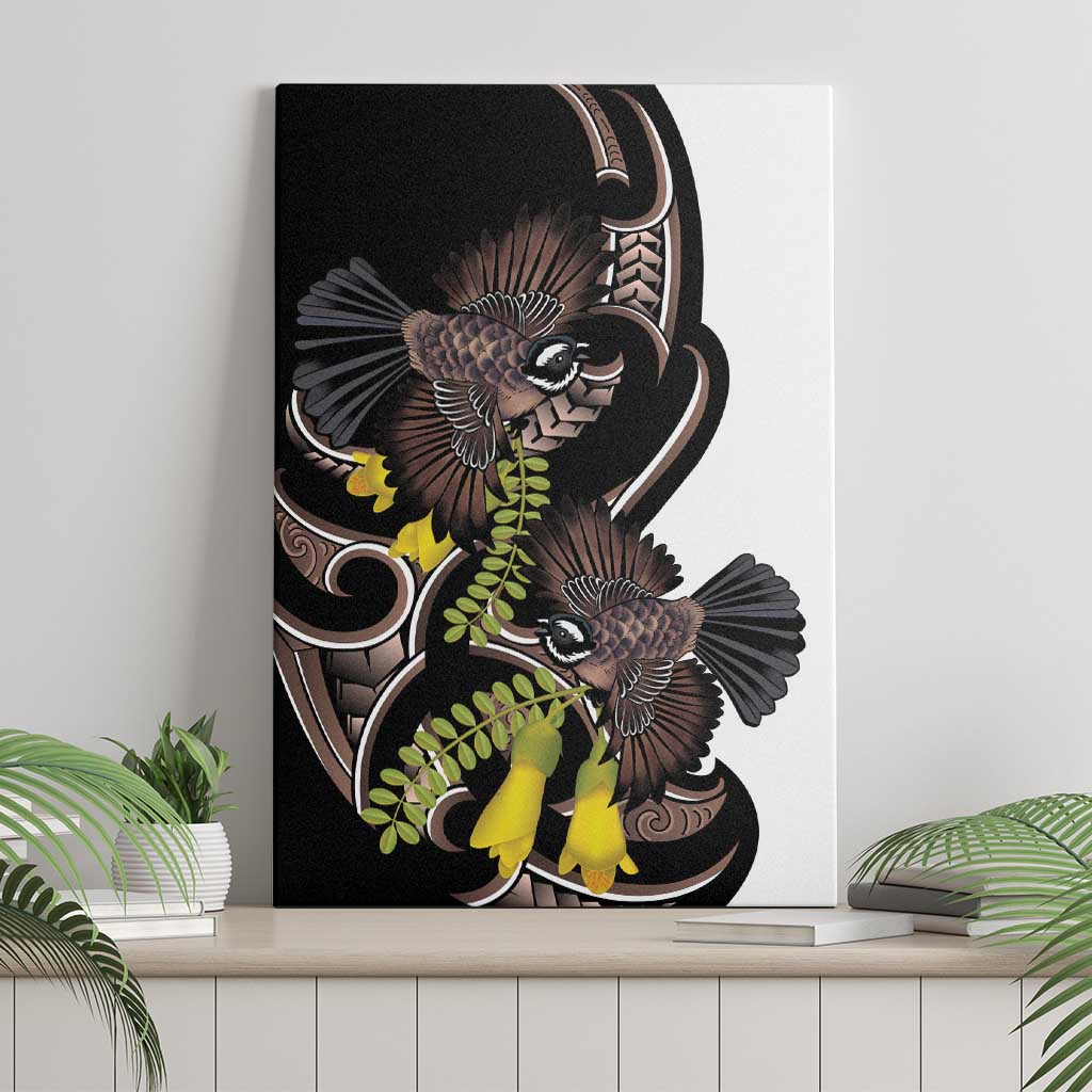 New Zealand Valentines Day Canvas Wall Art Piwakawaka Lovers Maori Koru Tattoo - Polynesian Pride