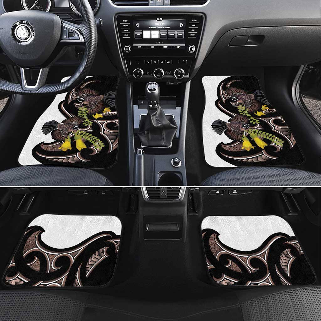 New Zealand Valentines Day Car Mats Piwakawaka Lovers Maori Koru Tattoo LT14 Set 4pcs Black - Polynesian Pride