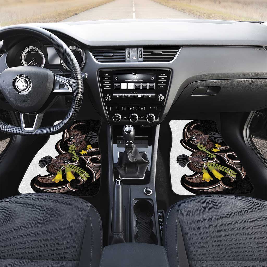 New Zealand Valentines Day Car Mats Piwakawaka Lovers Maori Koru Tattoo LT14 Set 2pcs - Front Black - Polynesian Pride