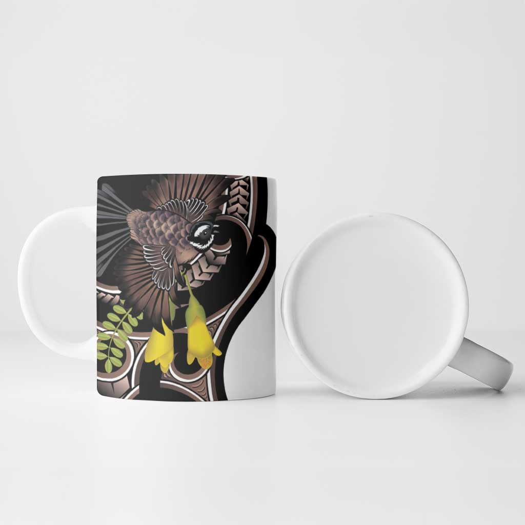 New Zealand Valentines Day Ceramic Mug Piwakawaka Lovers Maori Koru Tattoo - Polynesian Pride
