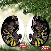 New Zealand Valentines Day Ceramic Ornament Piwakawaka Lovers Maori Koru Tattoo LT14 Oval Black - Polynesian Pride