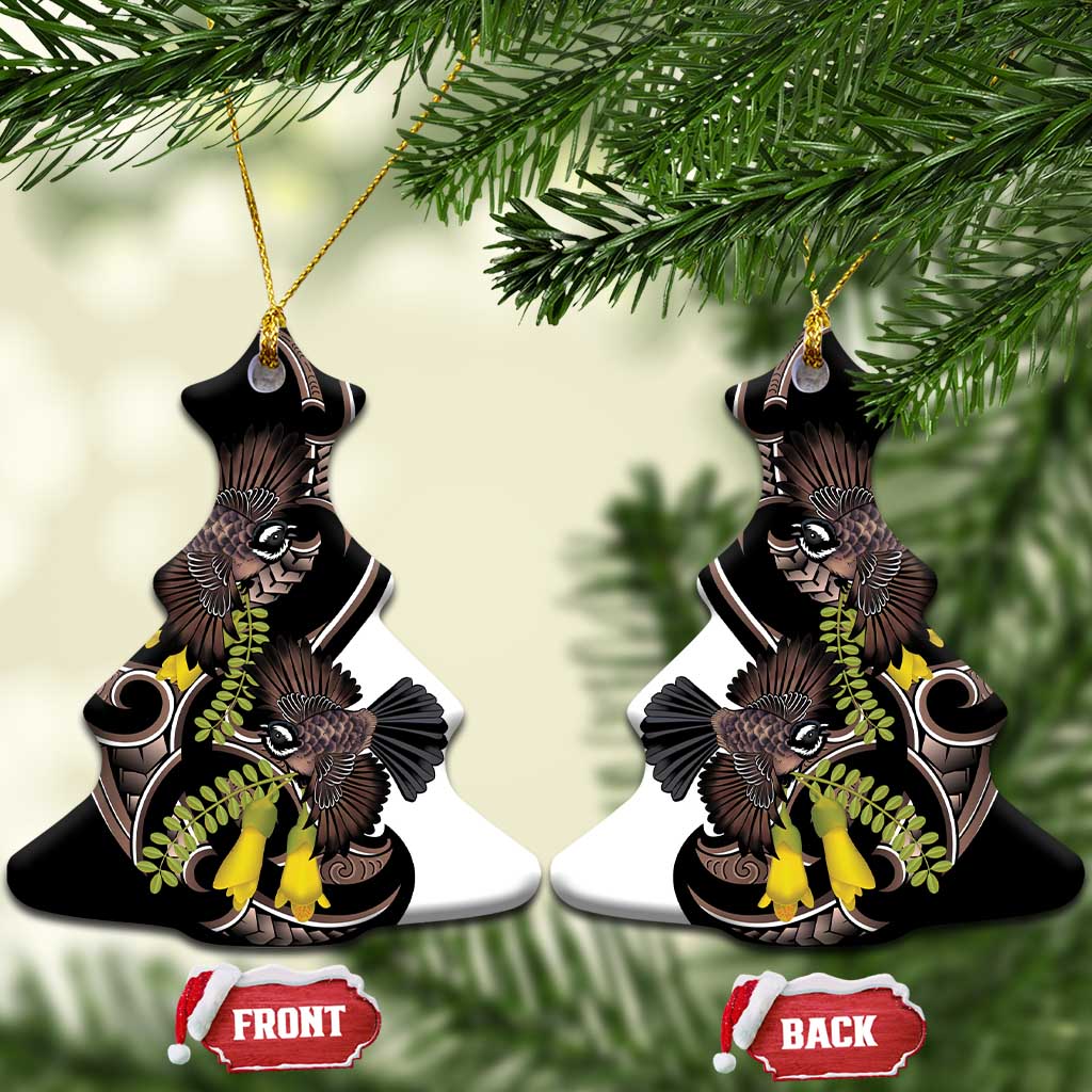 New Zealand Valentines Day Ceramic Ornament Piwakawaka Lovers Maori Koru Tattoo LT14 Christmas Tree Black - Polynesian Pride