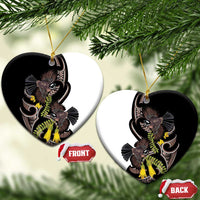 New Zealand Valentines Day Ceramic Ornament Piwakawaka Lovers Maori Koru Tattoo LT14 Heart Black - Polynesian Pride