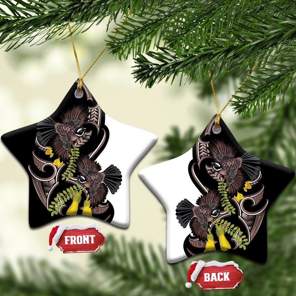 New Zealand Valentines Day Ceramic Ornament Piwakawaka Lovers Maori Koru Tattoo LT14 Star Black - Polynesian Pride