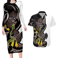 New Zealand Valentines Day Couples Matching Long Sleeve Bodycon Dress and Hawaiian Shirt Piwakawaka Lovers Maori Koru Tattoo - Polynesian Pride