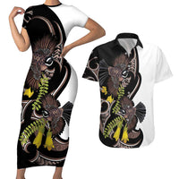 New Zealand Valentines Day Couples Matching Short Sleeve Bodycon Dress and Hawaiian Shirt Piwakawaka Lovers Maori Koru Tattoo - Polynesian Pride
