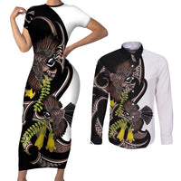 New Zealand Valentines Day Couples Matching Short Sleeve Bodycon Dress and Long Sleeve Button Shirt Piwakawaka Lovers Maori Koru Tattoo - Polynesian Pride