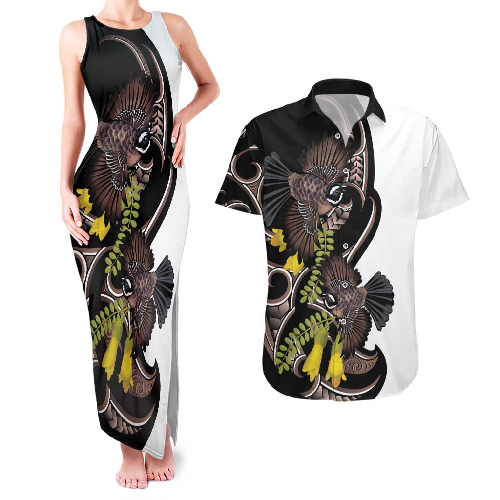 New Zealand Valentines Day Couples Matching Tank Maxi Dress and Hawaiian Shirt Piwakawaka Lovers Maori Koru Tattoo - Polynesian Pride