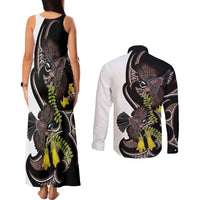 New Zealand Valentines Day Couples Matching Tank Maxi Dress and Long Sleeve Button Shirt Piwakawaka Lovers Maori Koru Tattoo - Polynesian Pride