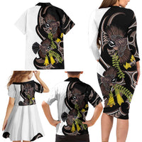 New Zealand Valentines Day Family Matching Long Sleeve Bodycon Dress and Hawaiian Shirt Piwakawaka Lovers Maori Koru Tattoo - Polynesian Pride