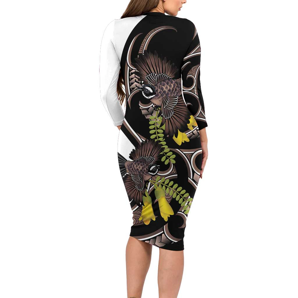 New Zealand Valentines Day Family Matching Long Sleeve Bodycon Dress and Hawaiian Shirt Piwakawaka Lovers Maori Koru Tattoo - Polynesian Pride