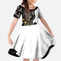 New Zealand Valentines Day Family Matching Off The Shoulder Long Sleeve Dress and Hawaiian Shirt Piwakawaka Lovers Maori Koru Tattoo - Polynesian Pride