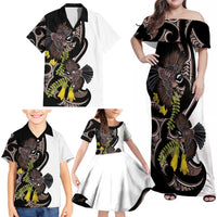 New Zealand Valentines Day Family Matching Off Shoulder Maxi Dress and Hawaiian Shirt Piwakawaka Lovers Maori Koru Tattoo - Polynesian Pride