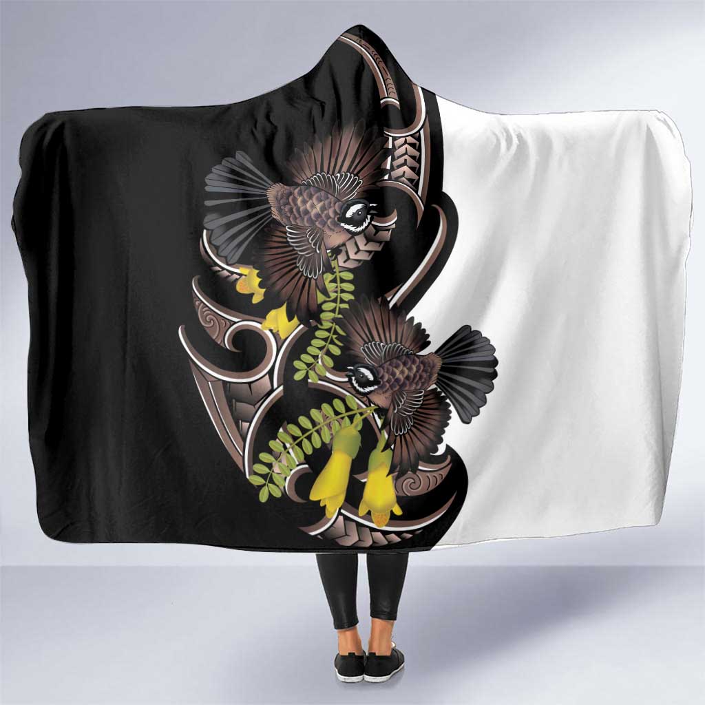 New Zealand Valentines Day Hooded Blanket Piwakawaka Lovers Maori Koru Tattoo - Polynesian Pride
