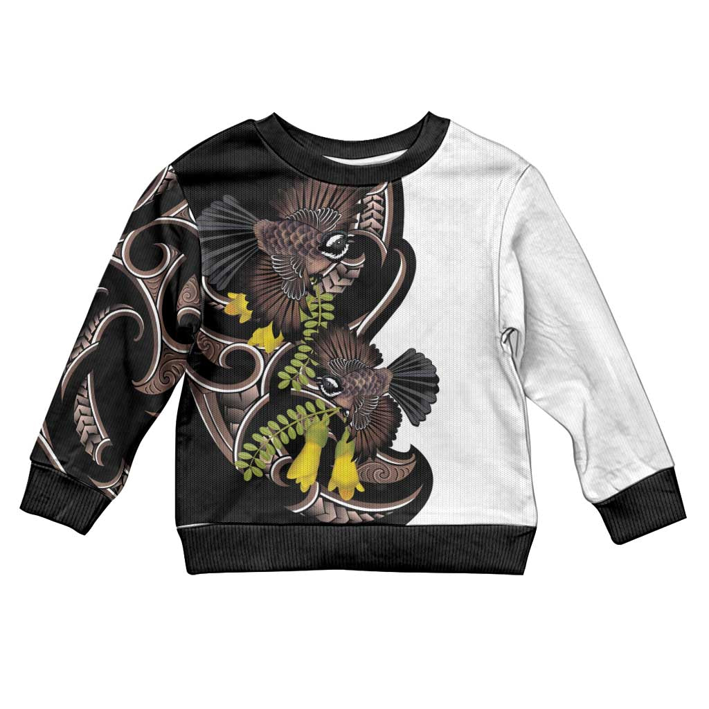 New Zealand Valentines Day Kid Ugly Christmas Sweater Piwakawaka Lovers Maori Koru Tattoo - Polynesian Pride