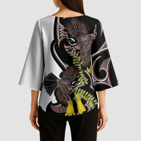 New Zealand Valentines Day Kimono Sleeve Blouse Piwakawaka Lovers Maori Koru Tattoo - Polynesian Pride
