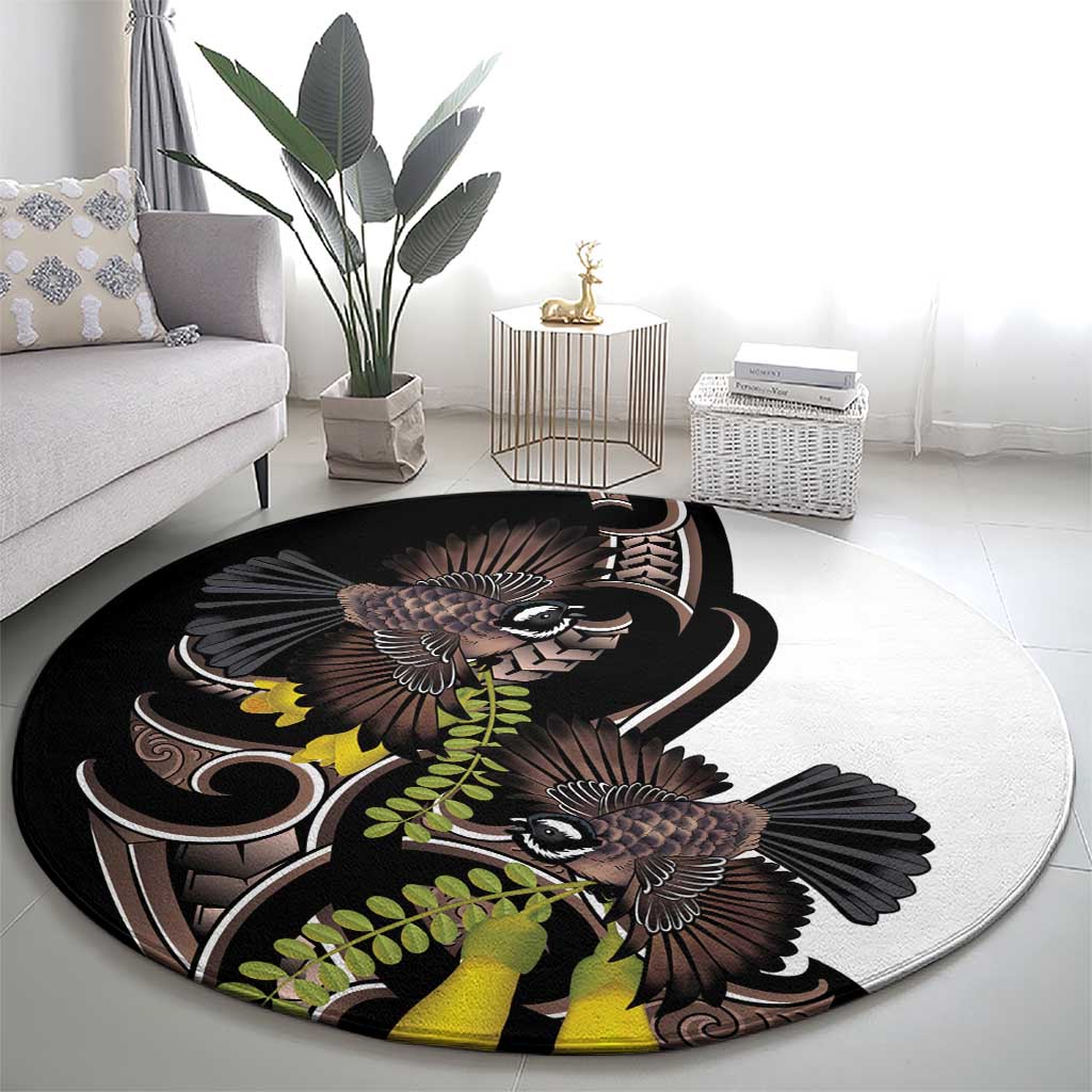New Zealand Valentines Day Round Carpet Piwakawaka Lovers Maori Koru Tattoo - Polynesian Pride