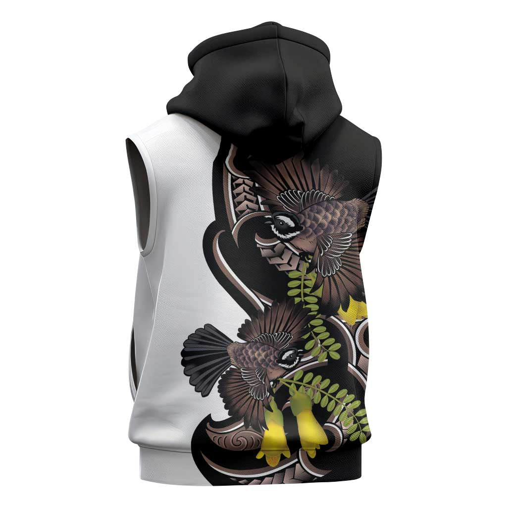 New Zealand Valentines Day Sleeveless Zip Hoodie Piwakawaka Lovers Maori Koru Tattoo - Polynesian Pride