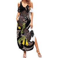New Zealand Valentines Day Summer Maxi Dress Piwakawaka Lovers Maori Koru Tattoo LT14 Women Black - Polynesian Pride