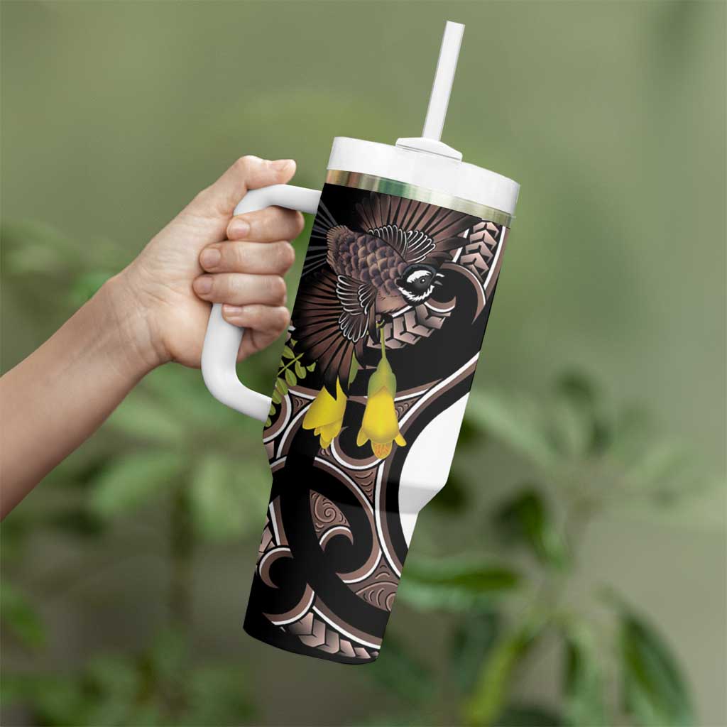 New Zealand Valentines Day Tumbler With Handle Piwakawaka Lovers Maori Koru Tattoo - Polynesian Pride